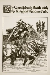 Sir Gareth strider mot riddaren från floden Ford, illustration från "The Story of Sir Launcelot and his Companions", 1907